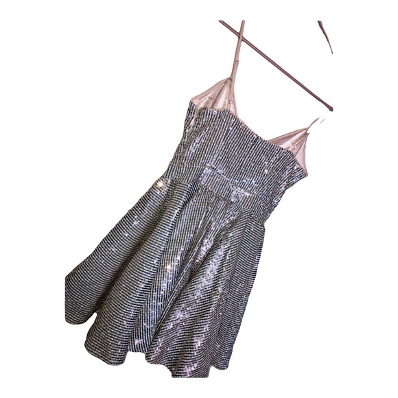 Bebe Sequin Silver Skater Dress Size 2 - Picture 4 of 5